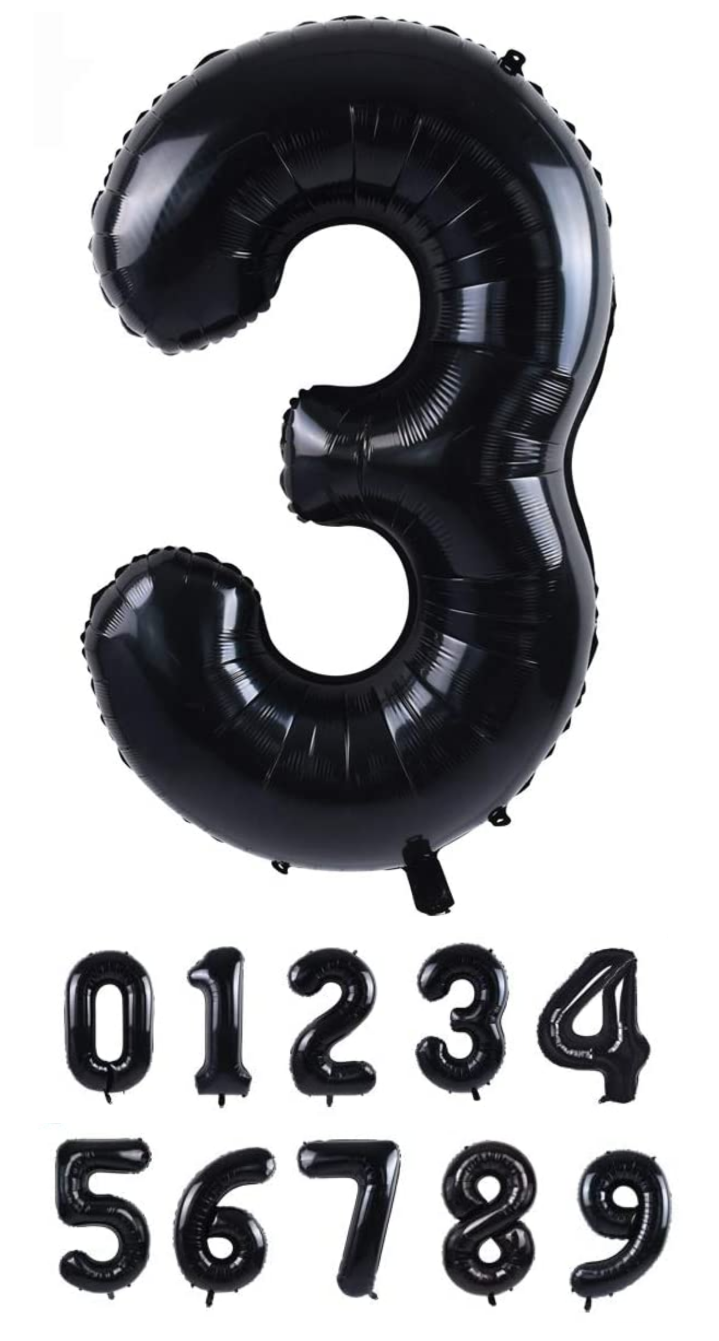 40 Inch Black Numbered 0-9 Balloons For Birthdays, Parties and Anniversaries. Large Foil Inflatable Balloons - Virtuenity