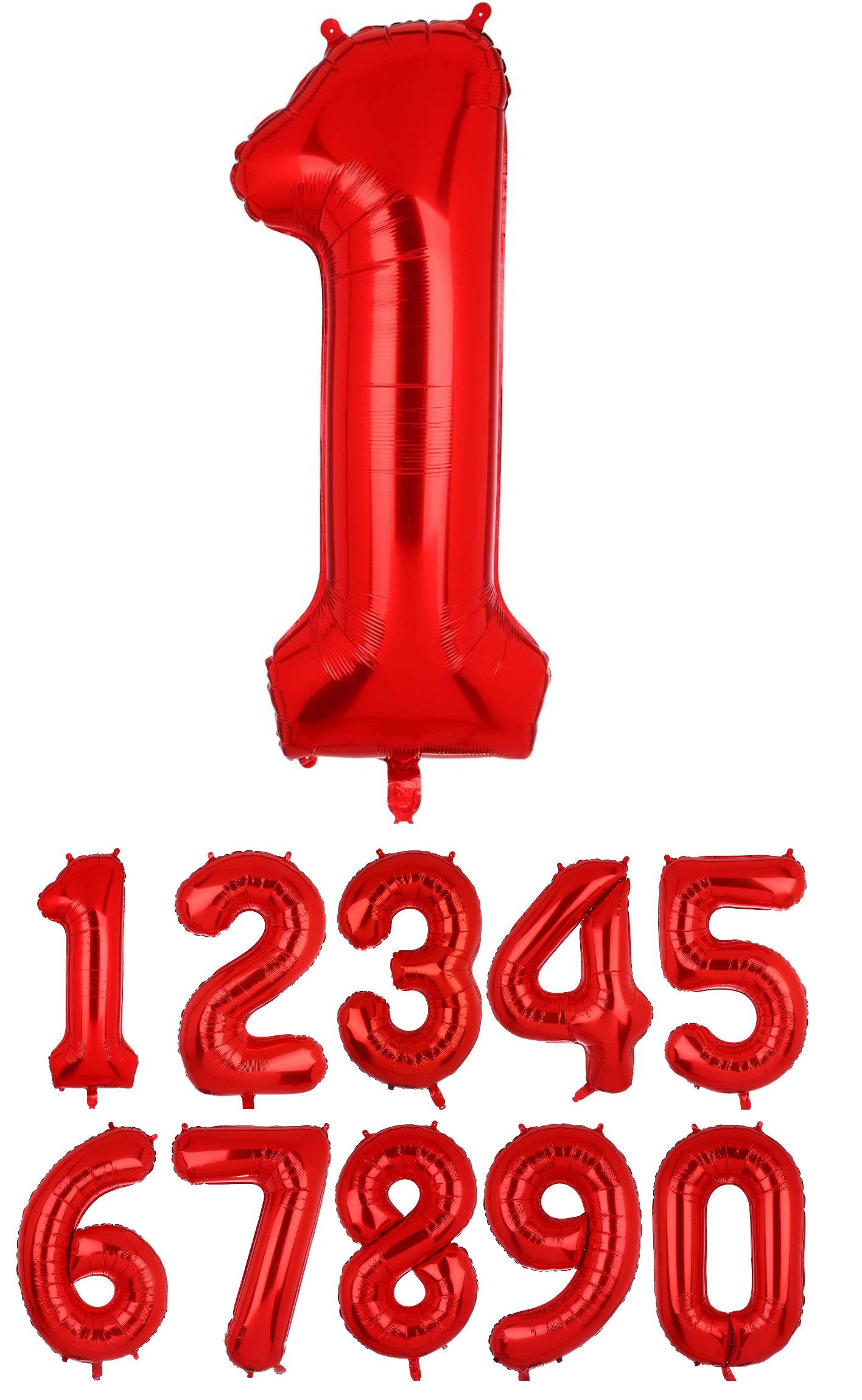 40 Inch Red Numbered 0-9 Balloons For Birthdays, Parties and Anniversaries. Large Foil Inflatable Balloons - Virtuenity