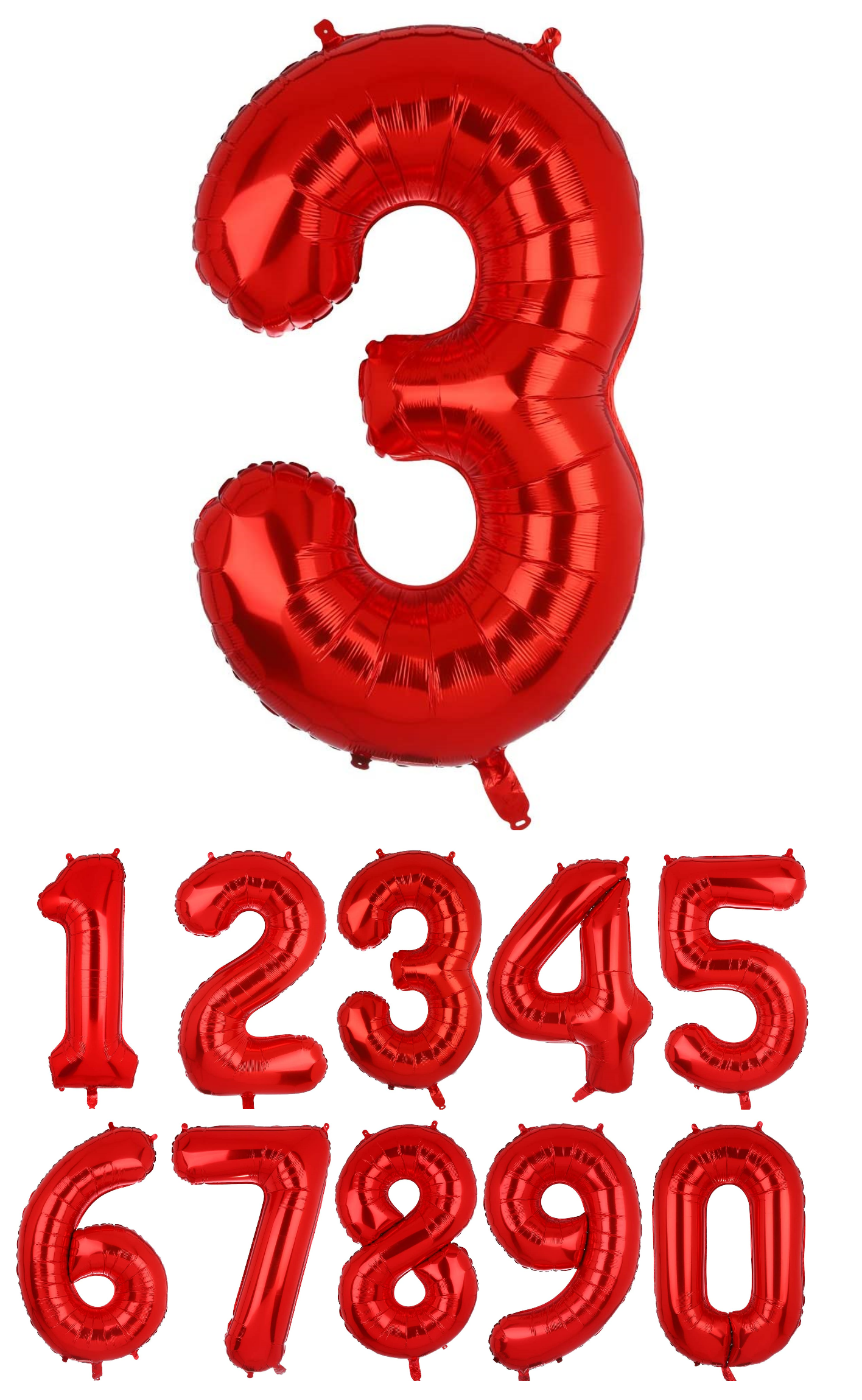 40 Inch Red Numbered 0-9 Balloons For Birthdays, Parties and Anniversaries. Large Foil Inflatable Balloons - Virtuenity