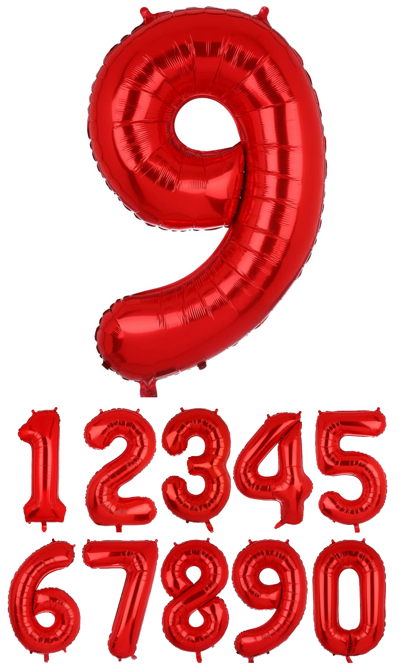 40 Inch Red Numbered 0-9 Balloons For Birthdays, Parties and Anniversaries. Large Foil Inflatable Balloons - Virtuenity